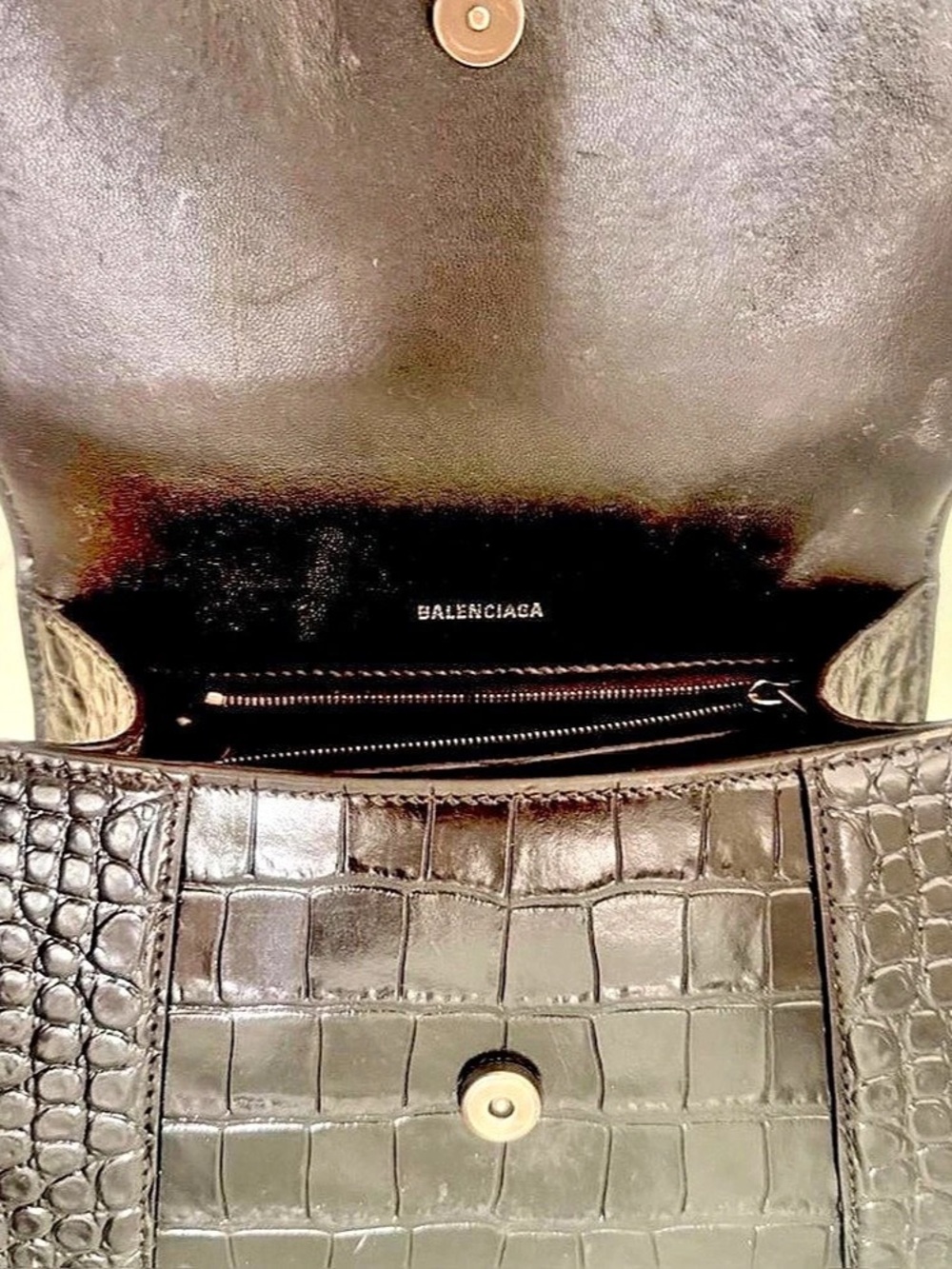 Balenciaga Hourglass Small Top Handle Bag Black Crocodile-Embossed - Picture 4 of 5